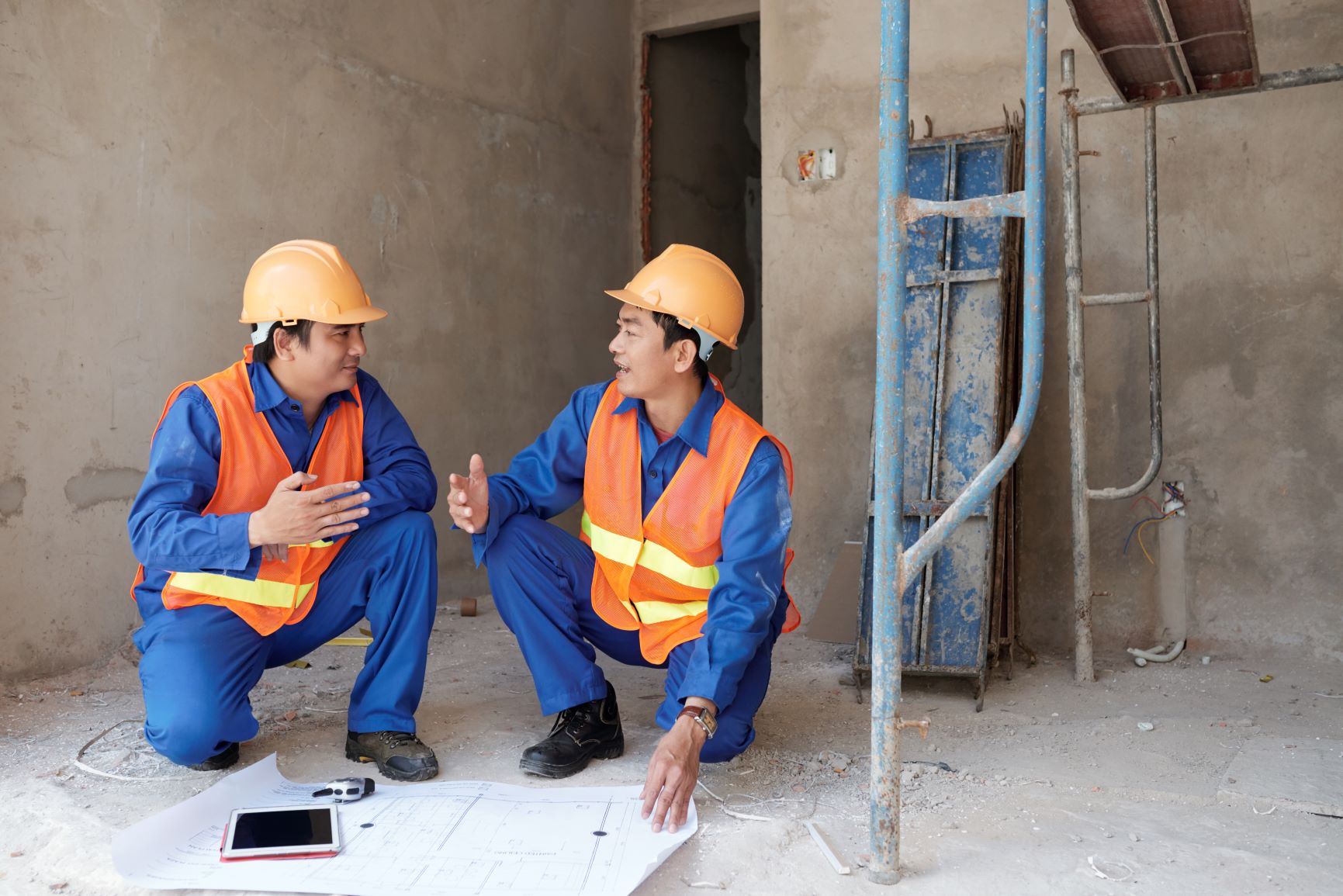 Builders on construction site